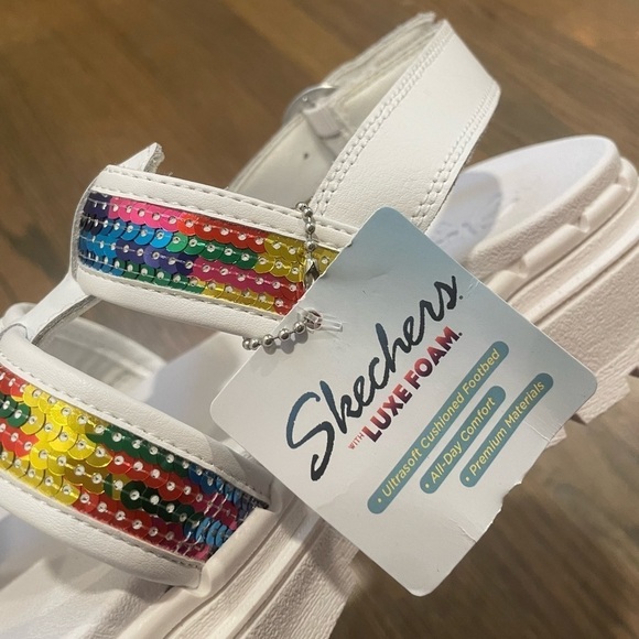 NWT Skechers Jammers Triple Rainbow Sequin Lug Sole Fisherman Chunky Sandals - Picture 4 of 12